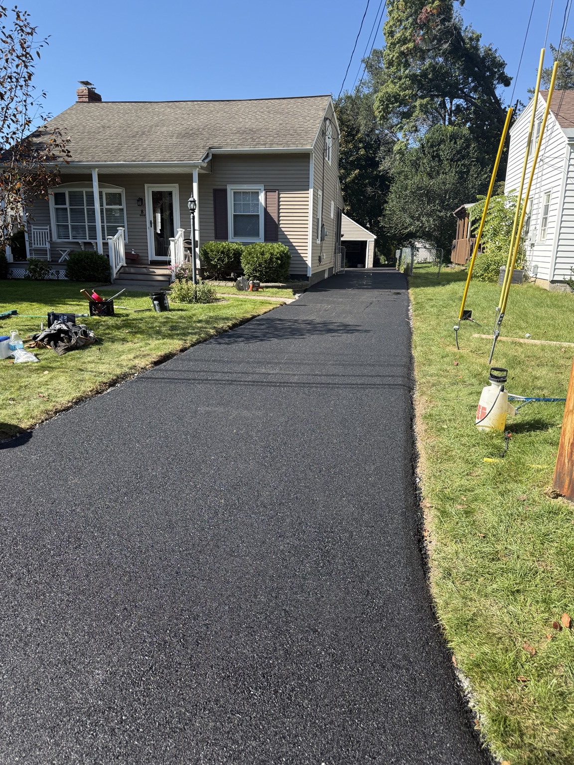 Freshly paved residential driveway